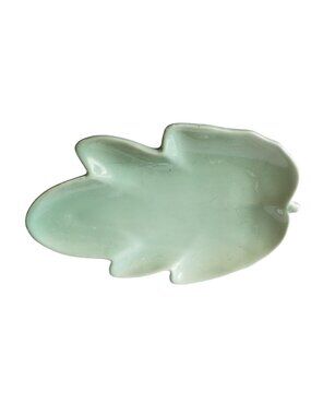 Kitchen Plate Green Leaf shape Ceramic 11" x 7"  Serving Party Decorative